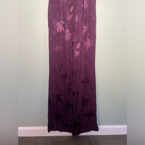 Forest Lily Plum Floral Design Flutter Sleeve Wide Leg Jumpsuit Size 4 - Picture 8 of 8